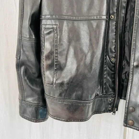 Authentic Levi's Espresso Brown Polyvinyl Thick Rugged Moto Jacket Mens XL Biker
